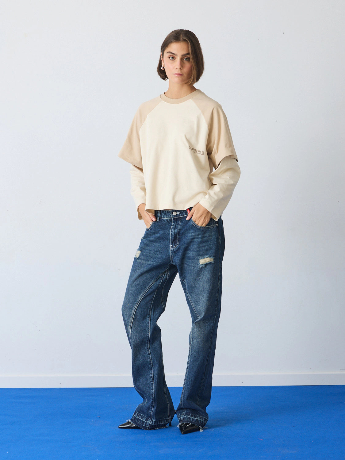 Washed knees denim